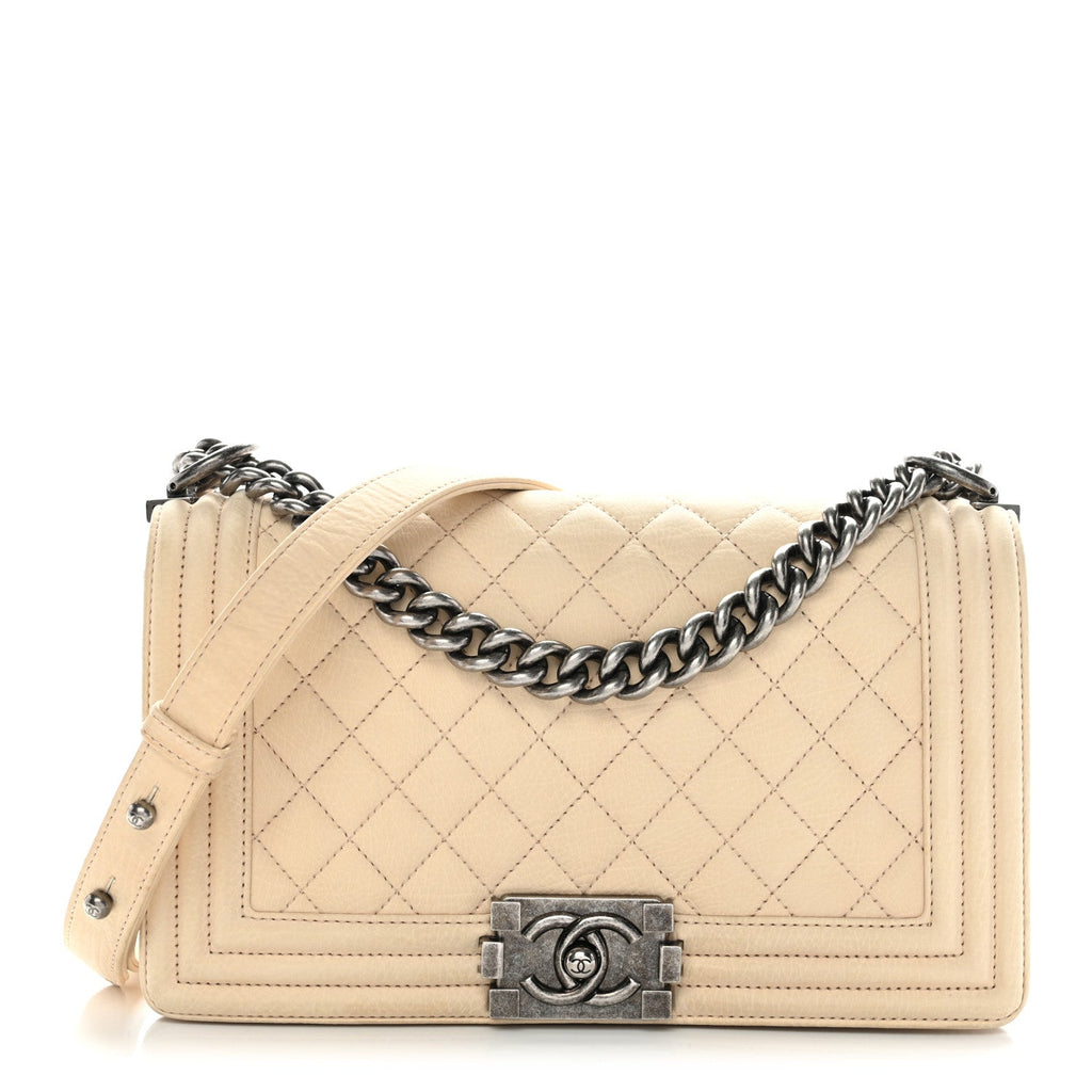 Nubuck Quilted Medium Boy Flap Beige