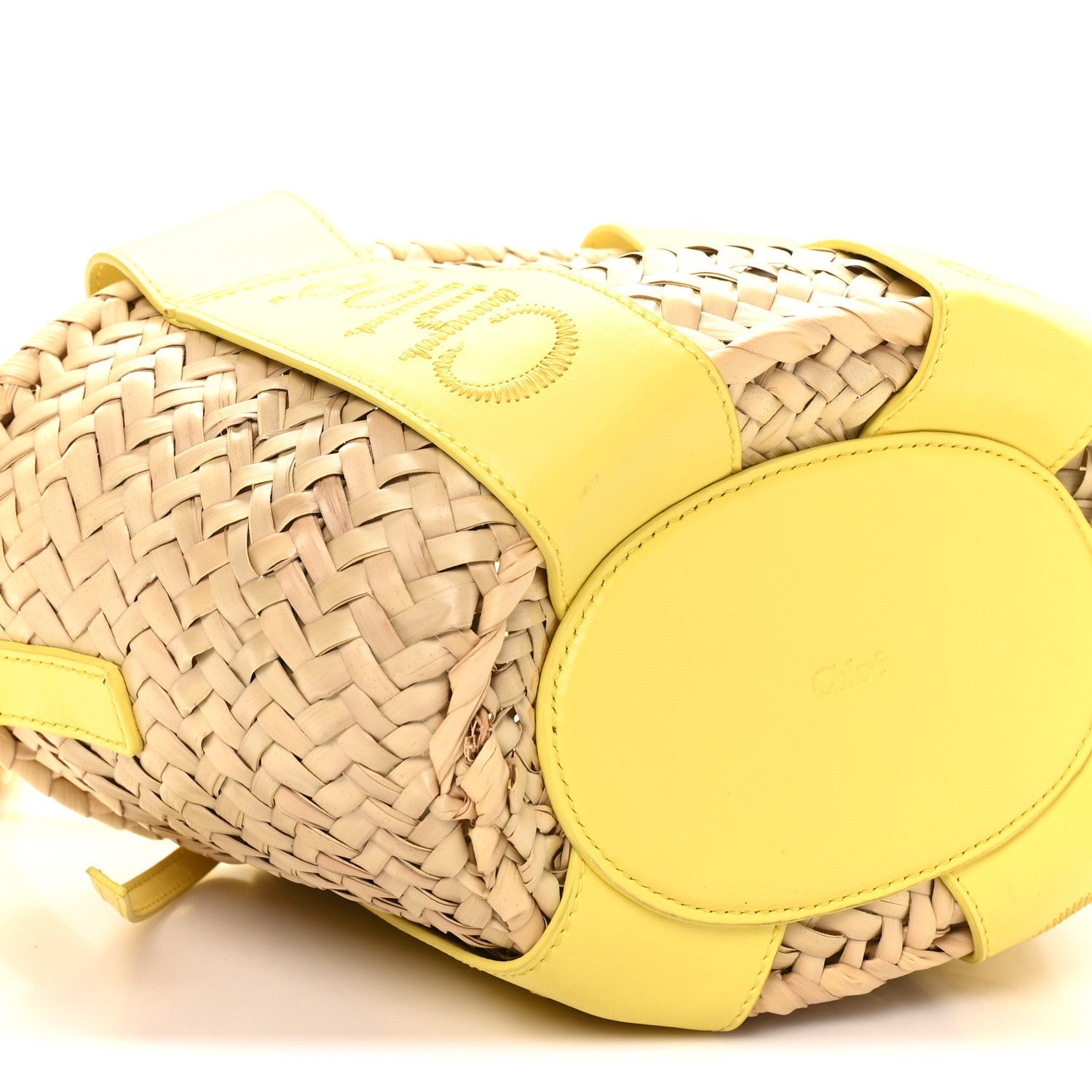 Raffia Smooth Calfskin Small Sense Basket Daffodil Yellow