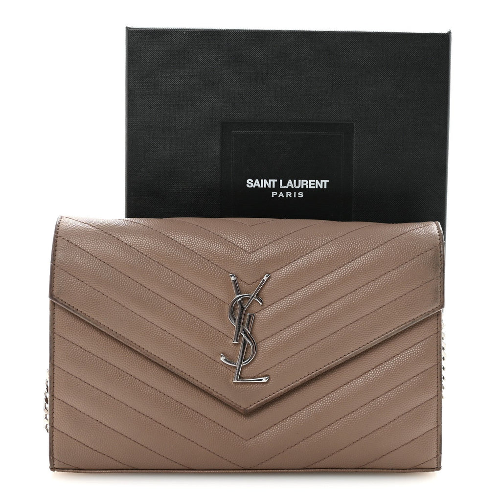 Grain De Poudre Matelasse Chevron Monogram Chain Wallet Taupe