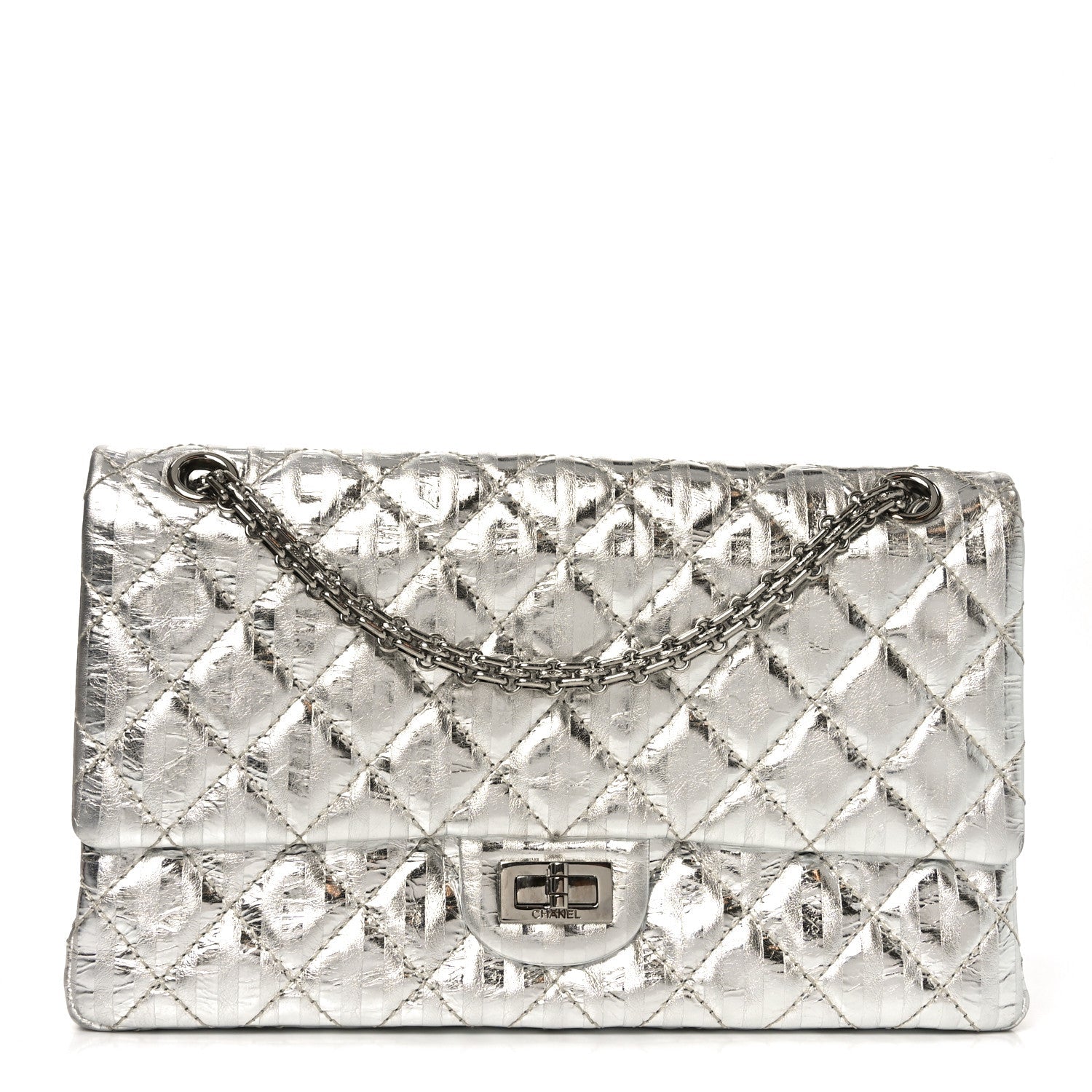 Metallic Calfskin Striped 2.55 Reissue 226 Silver