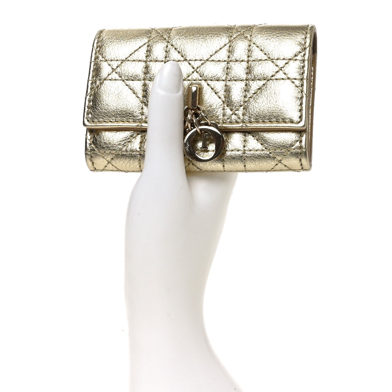 Metallic Lambskin Cannage My Dior Glycine Wallet Gold