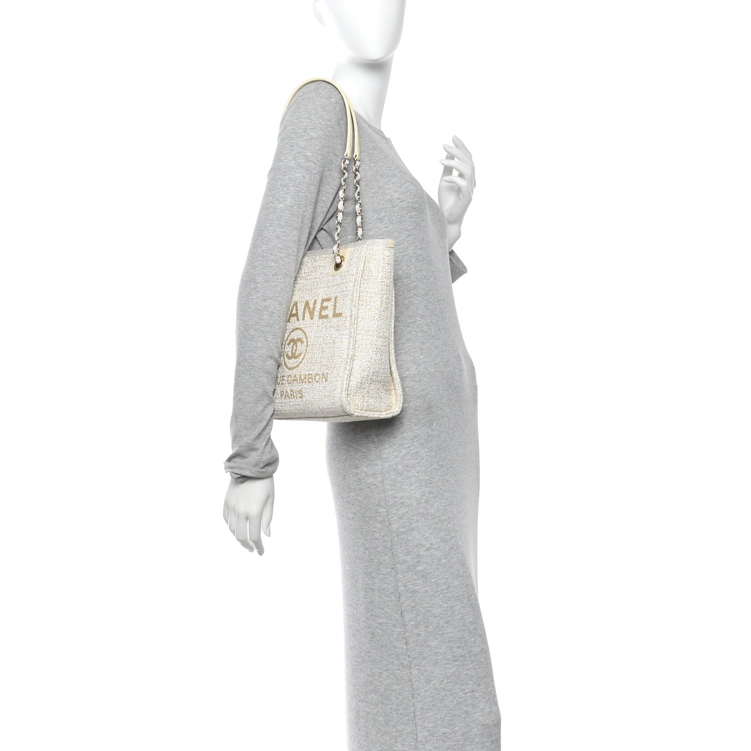 Lurex Boucle Mini Deauville Tote White