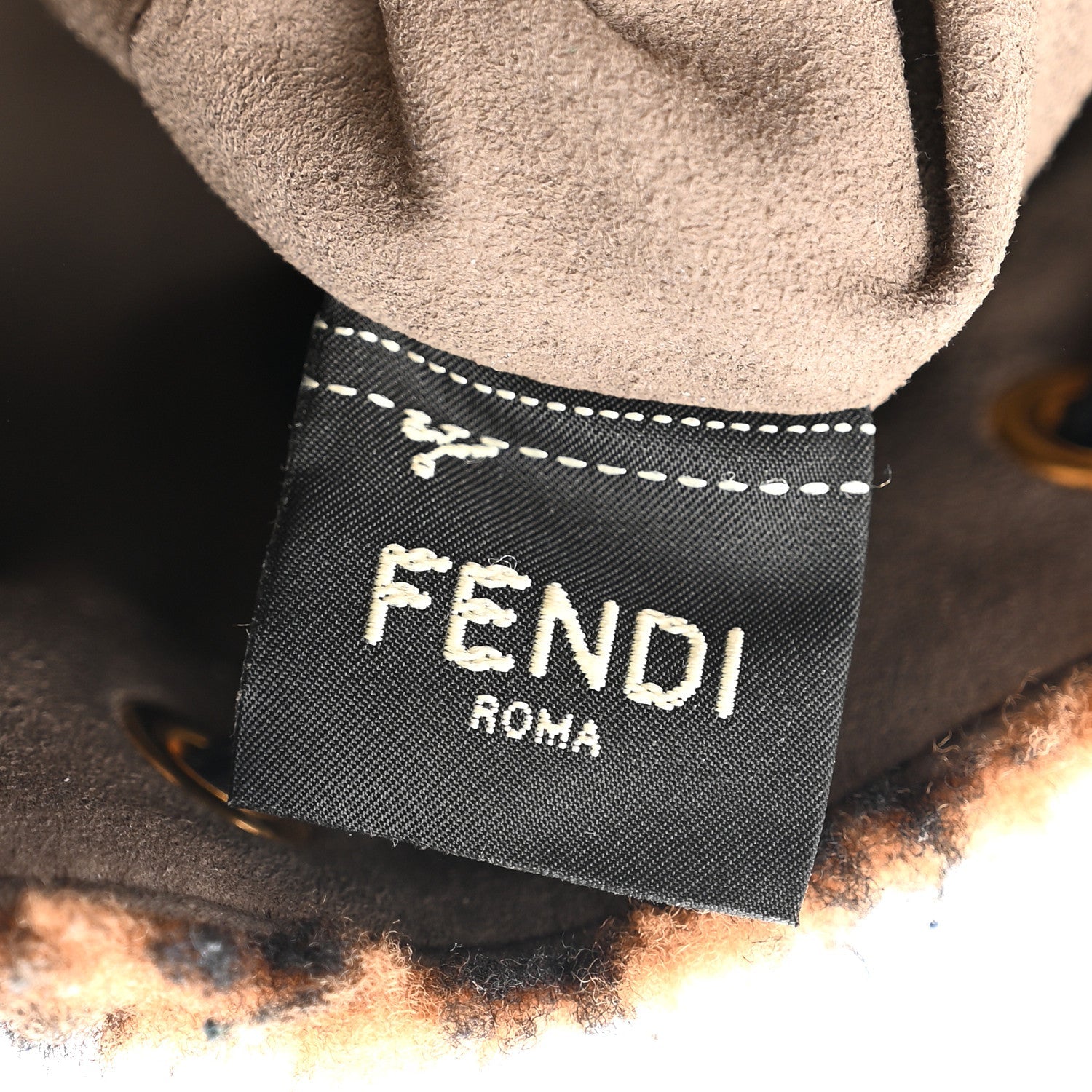 Shearling Vitello Dolce F is Fendi Macro FF 1974 Mini Mon Tresor Bucket Bag Tobacco Black