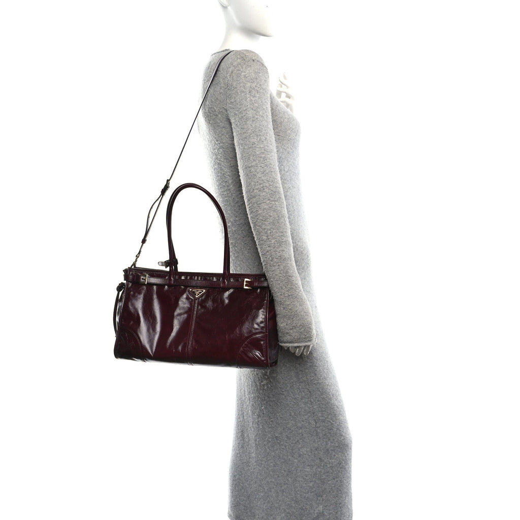 Glossy Calfskin Triangle Large Bonnie Shoulder Bag Bordeaux