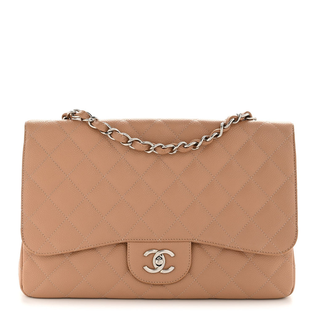 Caviar Quilted Jumbo Single Flap Dark Beige