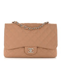 Caviar Quilted Jumbo Single Flap Dark Beige