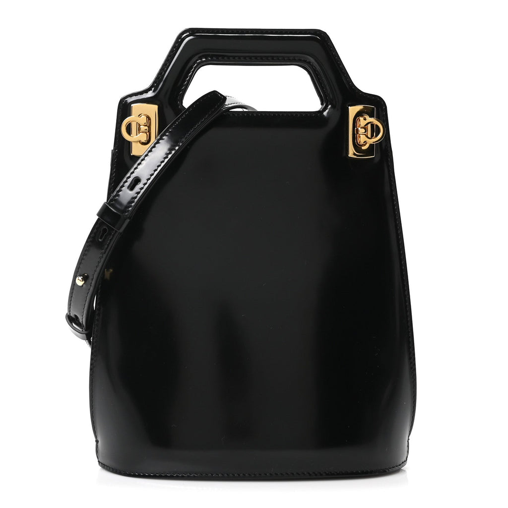 Brushed Calfskin North South Wanda Top Handle Bag Black