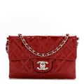 Patent Quilted Mini Flap Clutch With Chain  Red