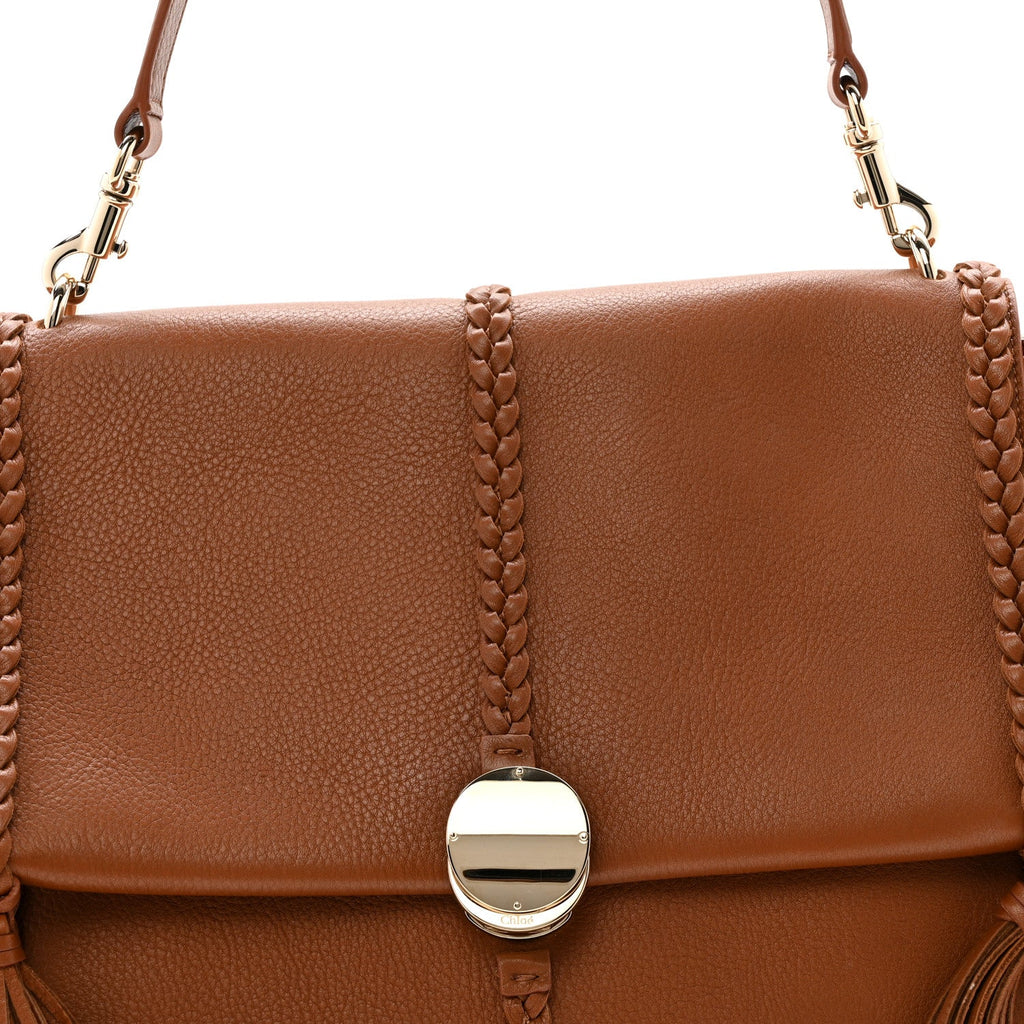 Grained Calfskin Large Penelope Shoulder Bag Caramel