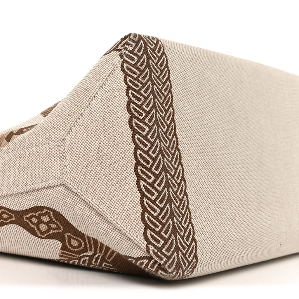 H Plume Canvas Swift Printed Fantaisie d'Etriers Steeple 28 Bag Fauve Ecru Beige Gold