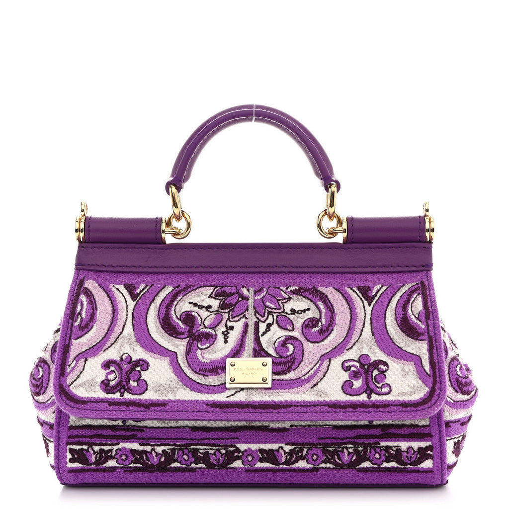 Canvas Embroidery Majolica Small Sicily Handbag Purple