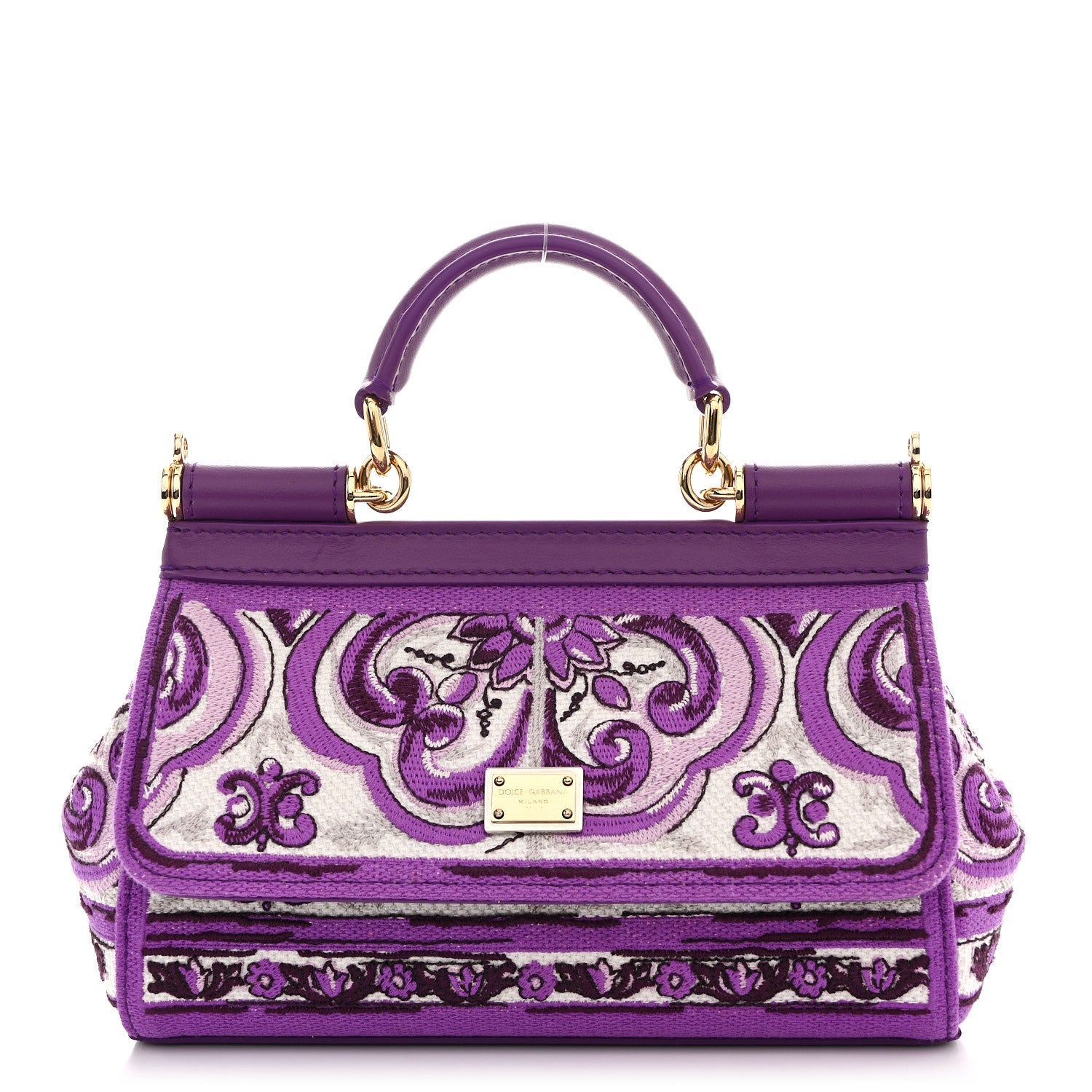 Canvas Embroidery Majolica Small Sicily Handbag Purple