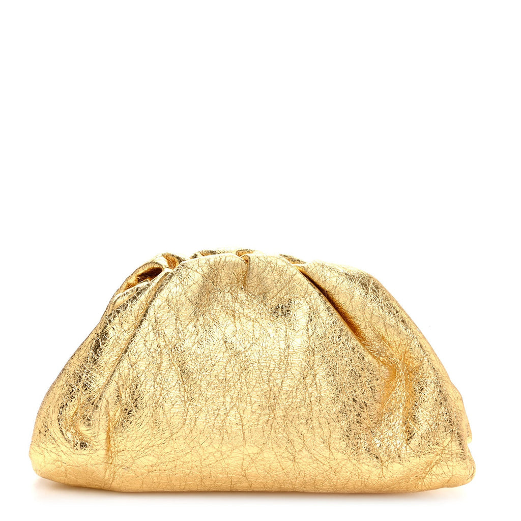 Metallic Crinkled Lambskin The Pouch Oversized Clutch Oro