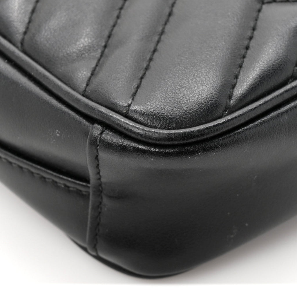 Calfskin Matelasse Mini GG Marmont Crossbody Bag Black