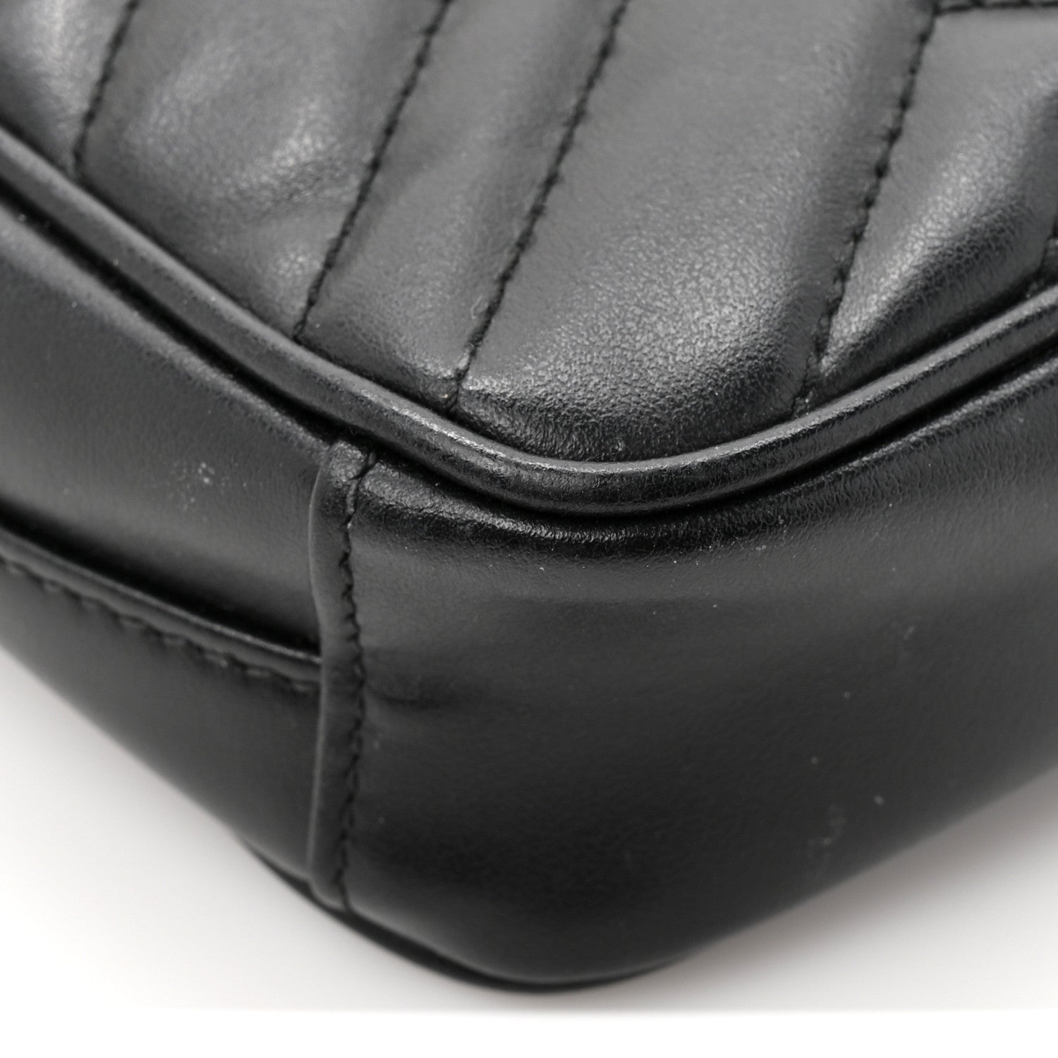 Calfskin Matelasse Mini GG Marmont Crossbody Bag Black