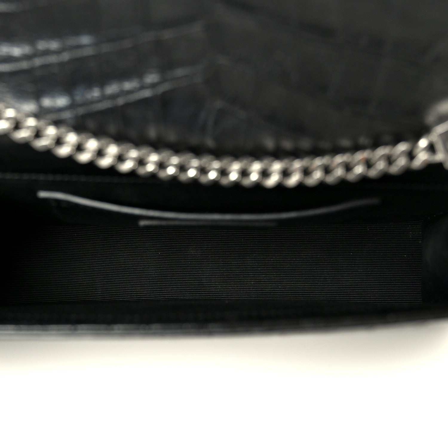 Calfskin Crocodile Embossed Medium Classic Monogram Kate Tassel Satchel Black