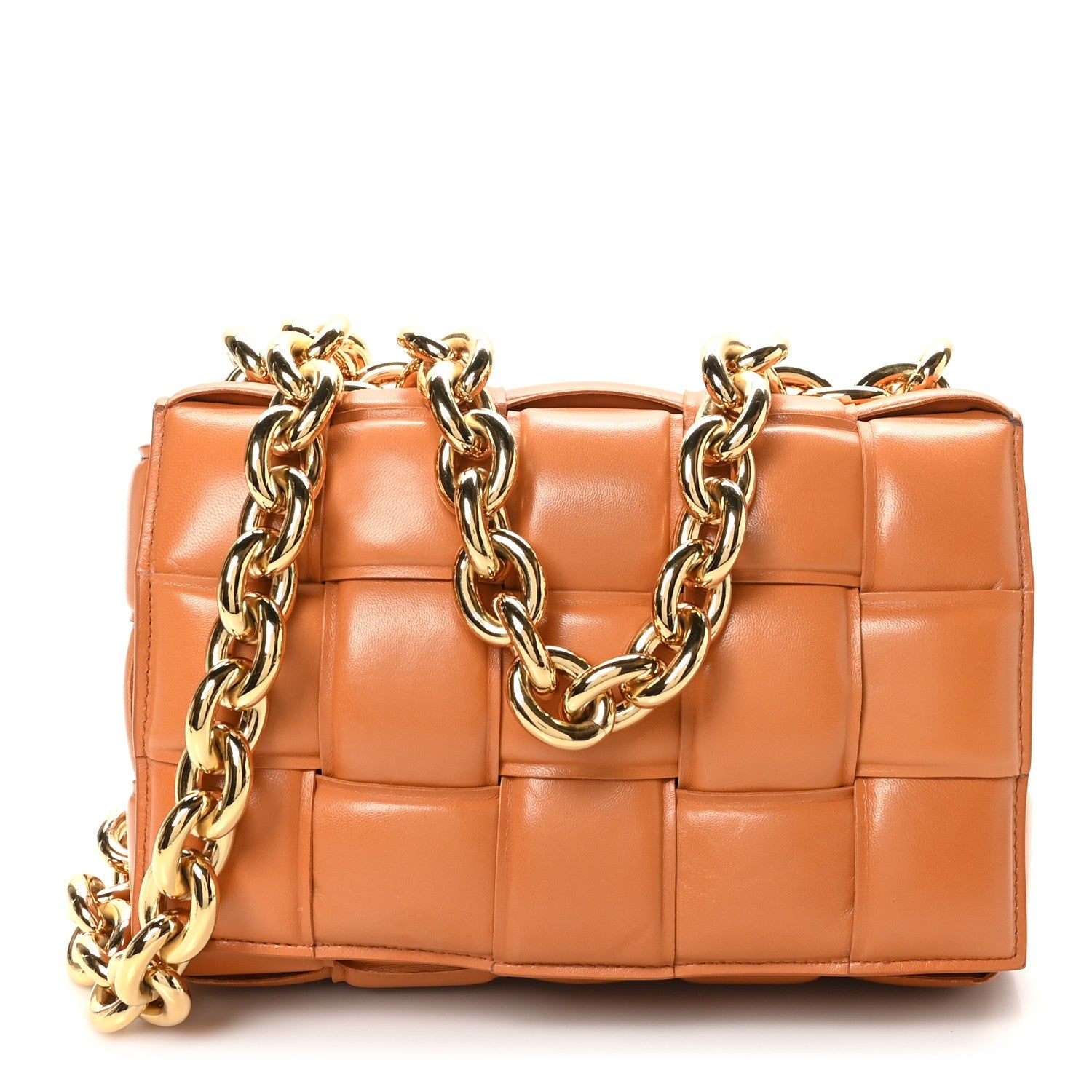 Lambskin Maxi Intreccio Padded Chain Cassette Crossbody Bag Clay
