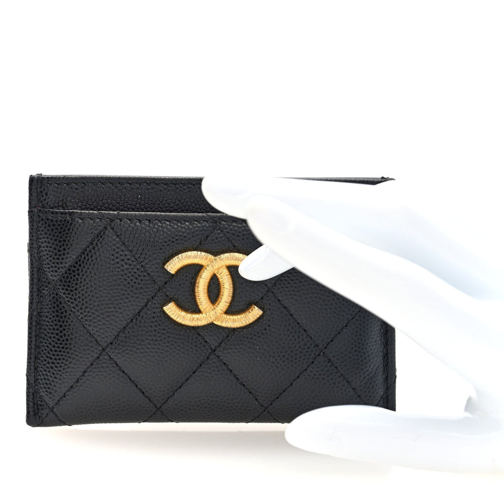 Caviar Quilted Textured CC  Holder Black