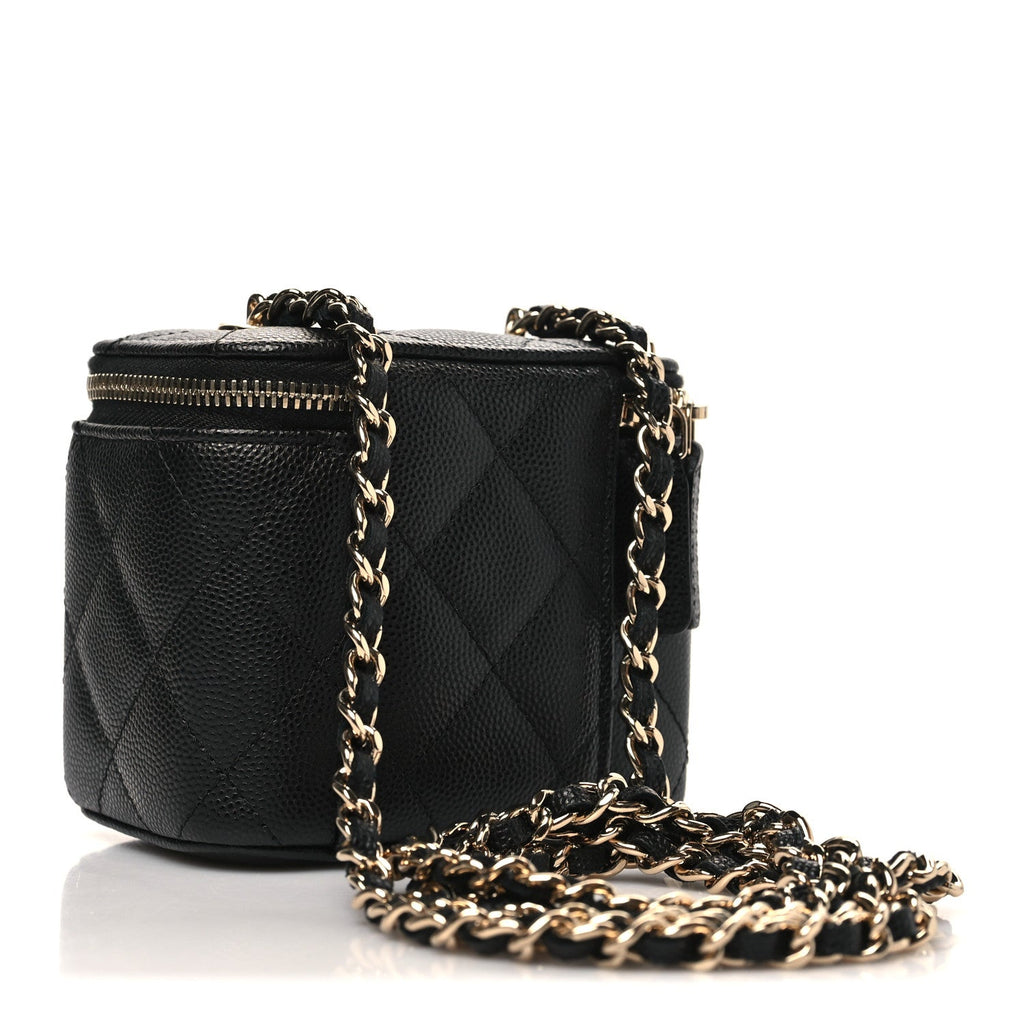 Caviar Quilted Mini Vanity Case With Chain Black