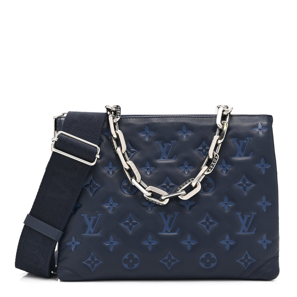 Lambskin Embossed Monogram Coussin PM Denim Blue