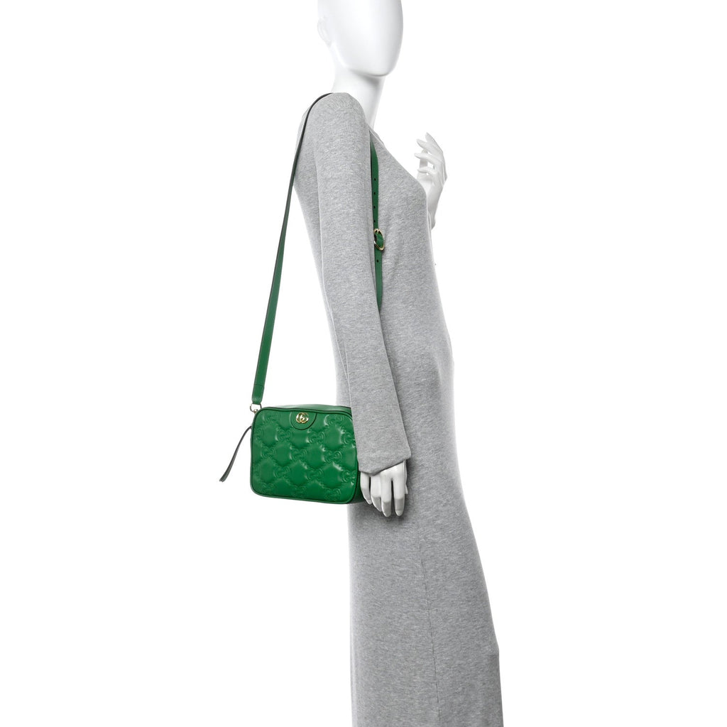 Calfskin GG Matelasse Shoulder Bag Spring Green Natural