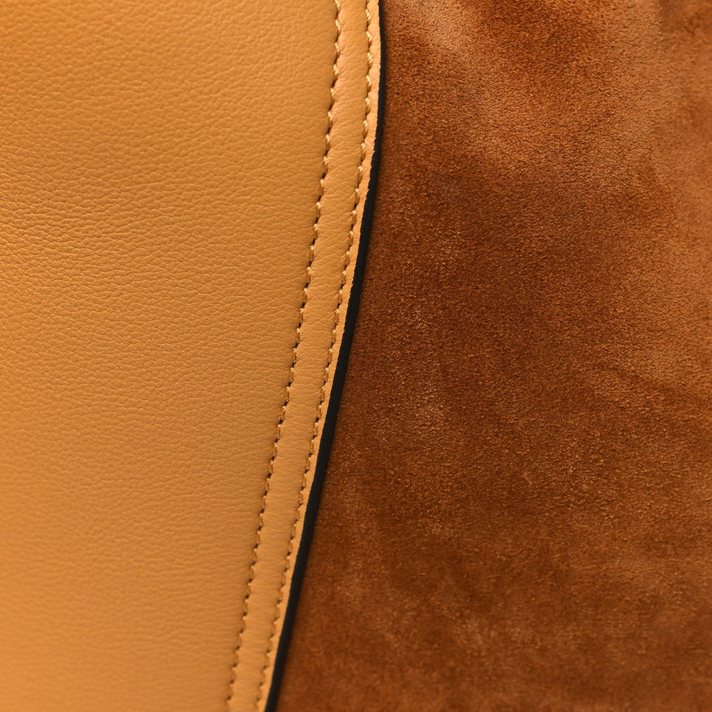 Suede Calfskin Hook Bag Brown Yellow
