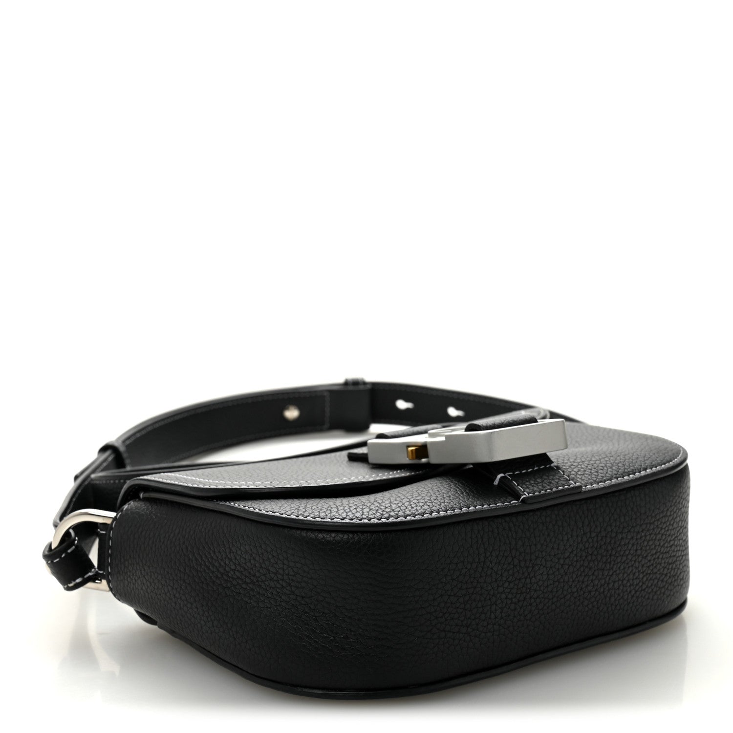 Grained Calfskin Saddle Messenger Bag With Strap Black