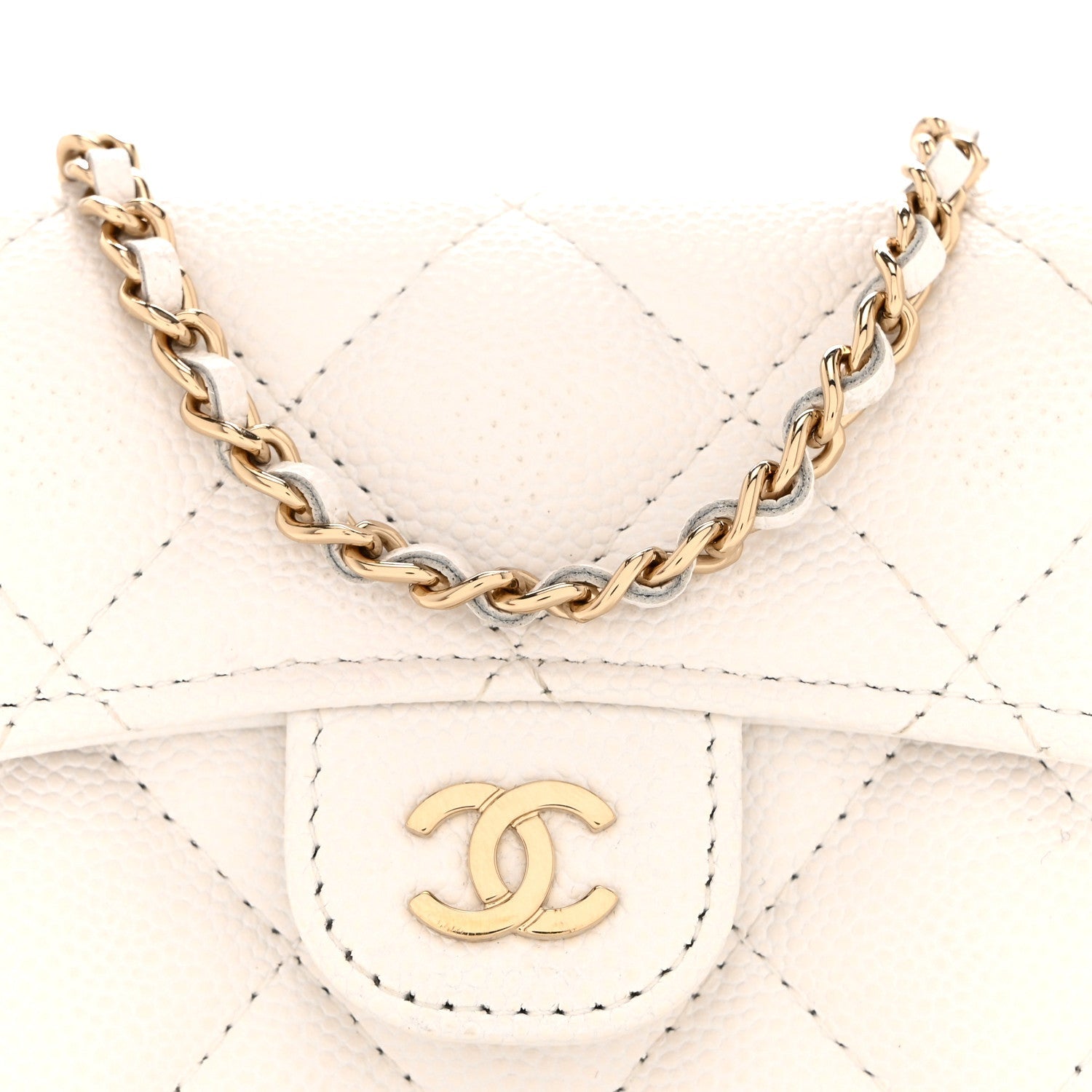 Caviar Quilted Flap  Holder On Chain White