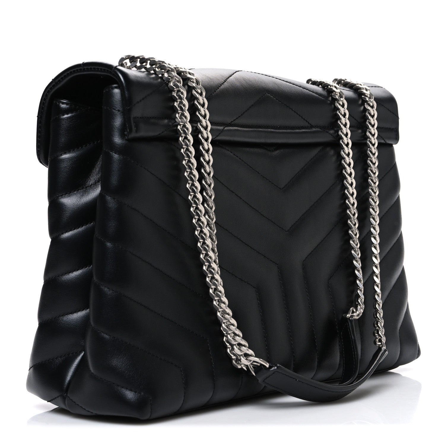 Calfskin Y Quilted Monogram Medium Loulou Chain Satchel Black