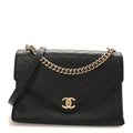 Calfskin Chevron Stitched Large Envelope Flap Black