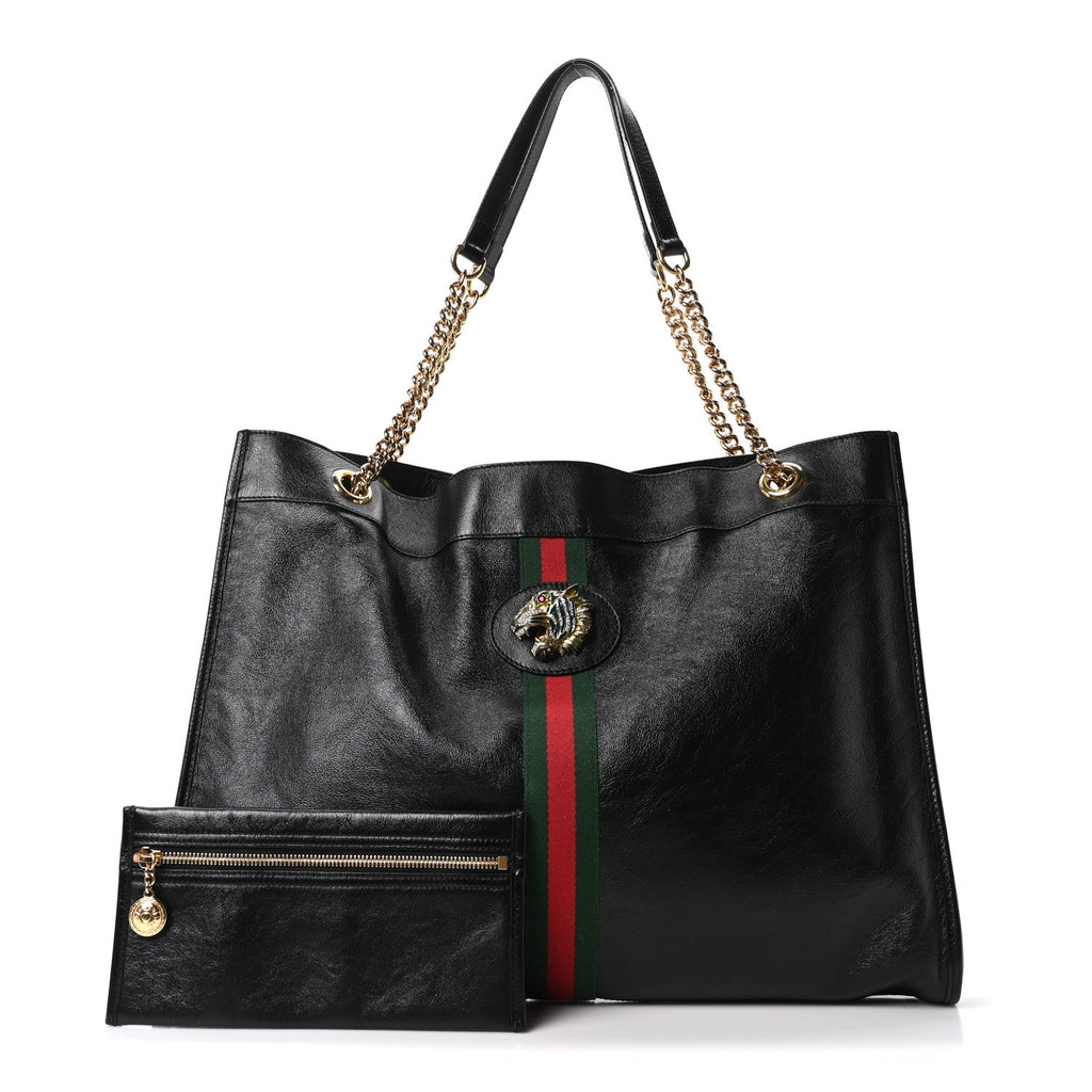 Calfskin Large Rajah Chain Tote Black