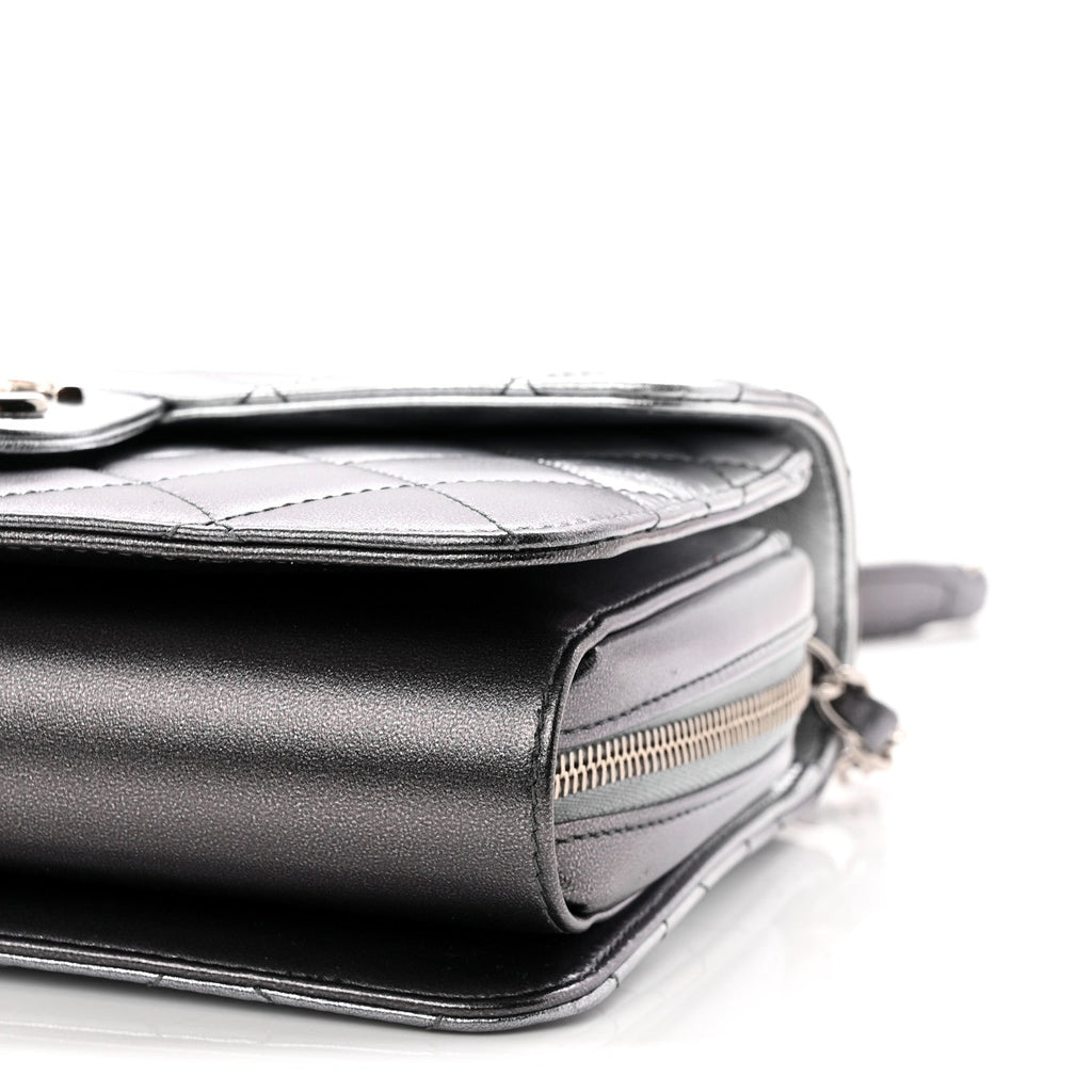 Metallic Lambskin Large Like A Wallet Flap Silver