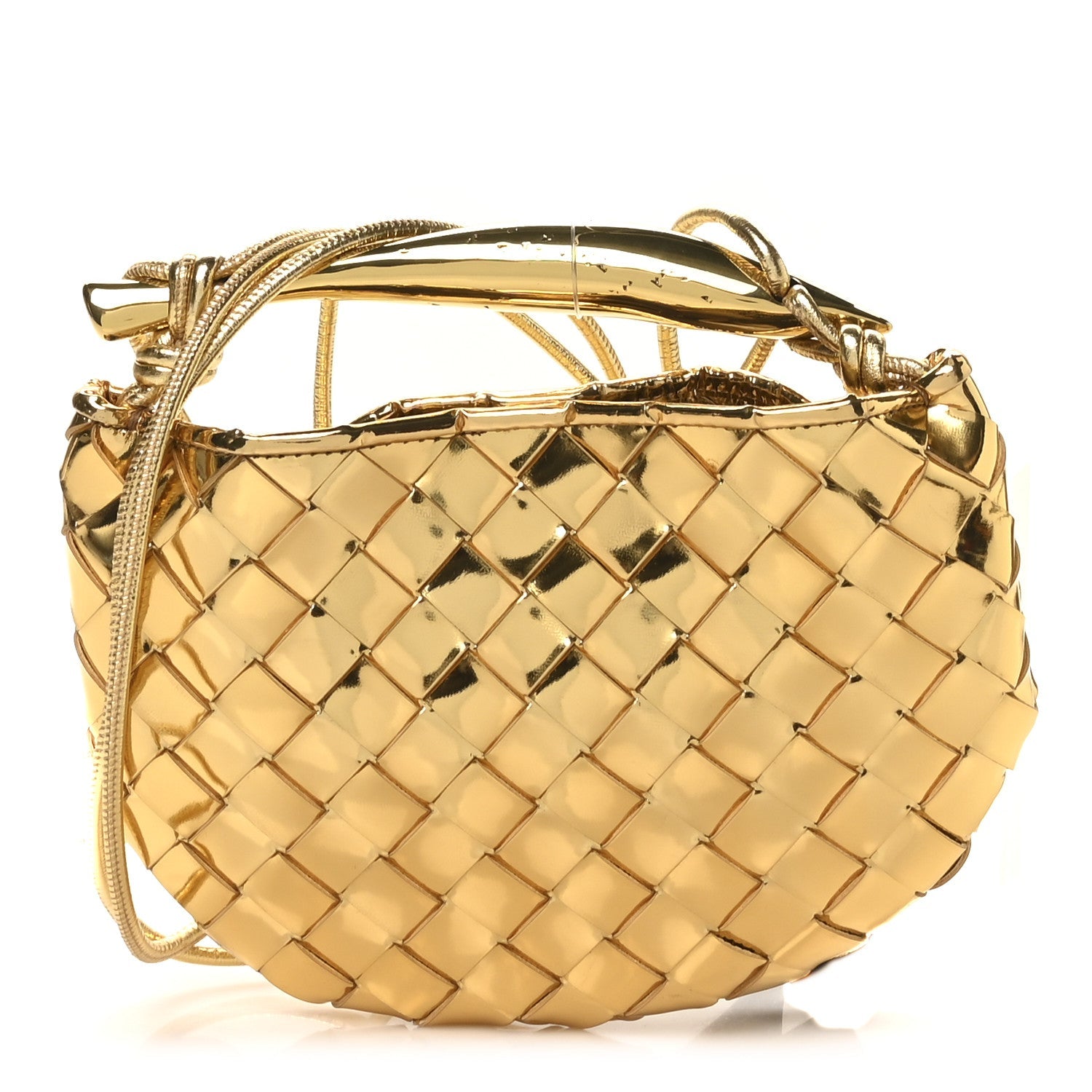 Mirror Laminated Nappa Intrecciato Mini Sardine Bag Gold