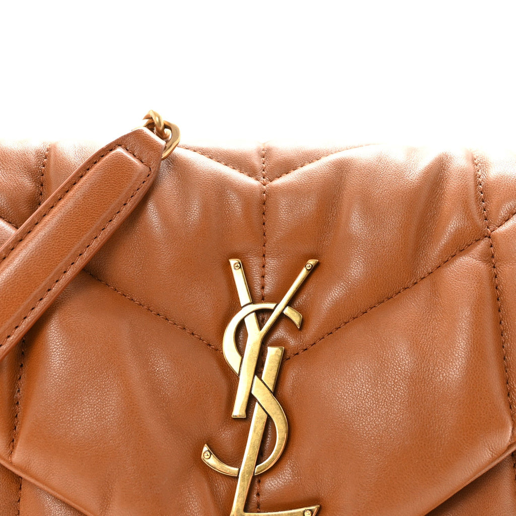 Lambskin Quilted Toy Loulou Puffer Monogram Chain Satchel Dark Cork