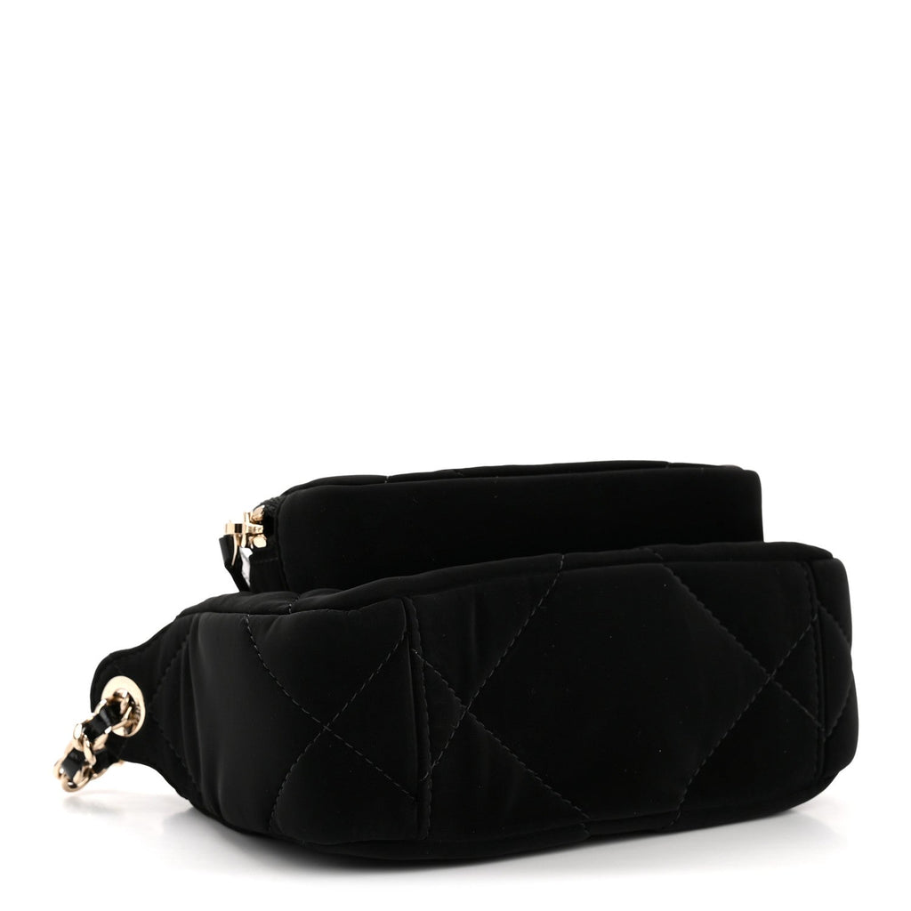 Velvet Effect Nylon Shiny Crumpled Calfskin Mini Quilted Chanel 25 Clutch With Chain Black