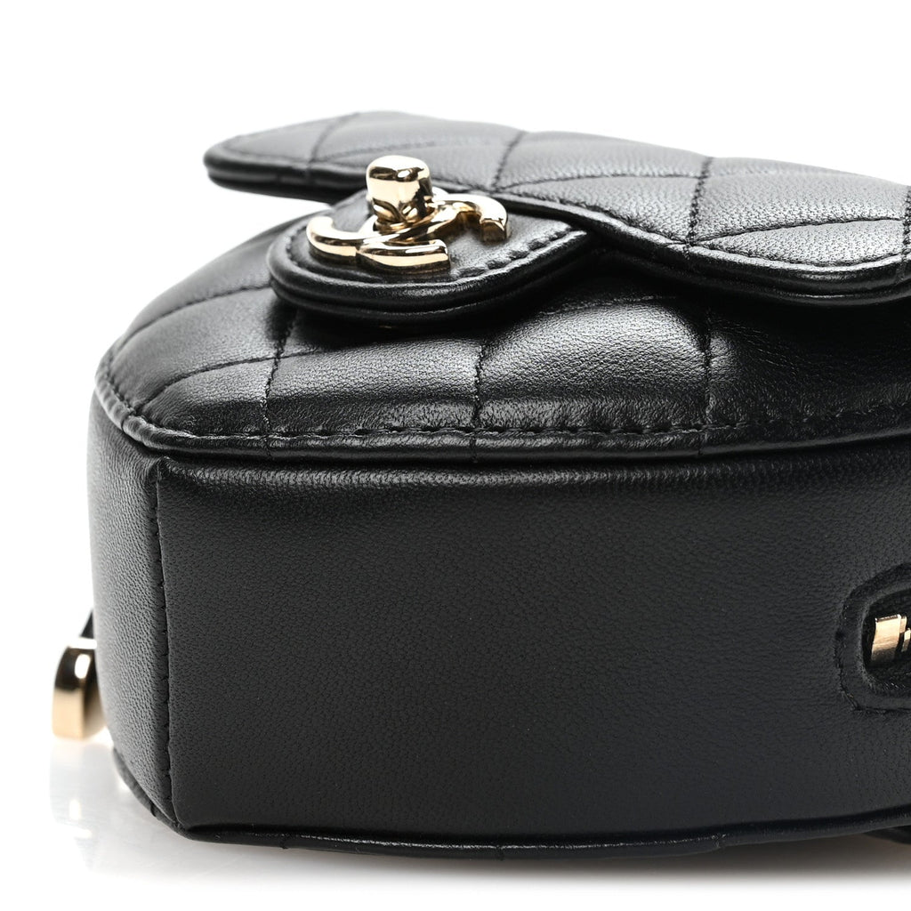 Lambskin Quilted CC In Love Heart Waist Belt Bag With Chain Black