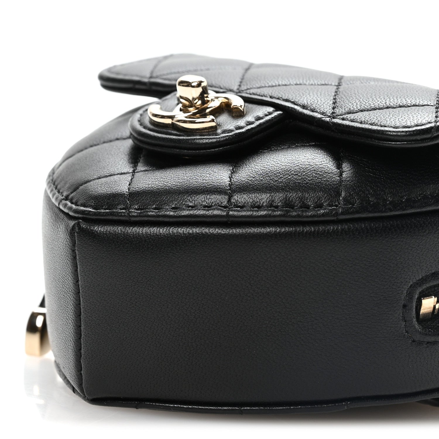Lambskin Quilted CC In Love Heart Waist Belt Bag With Chain Black