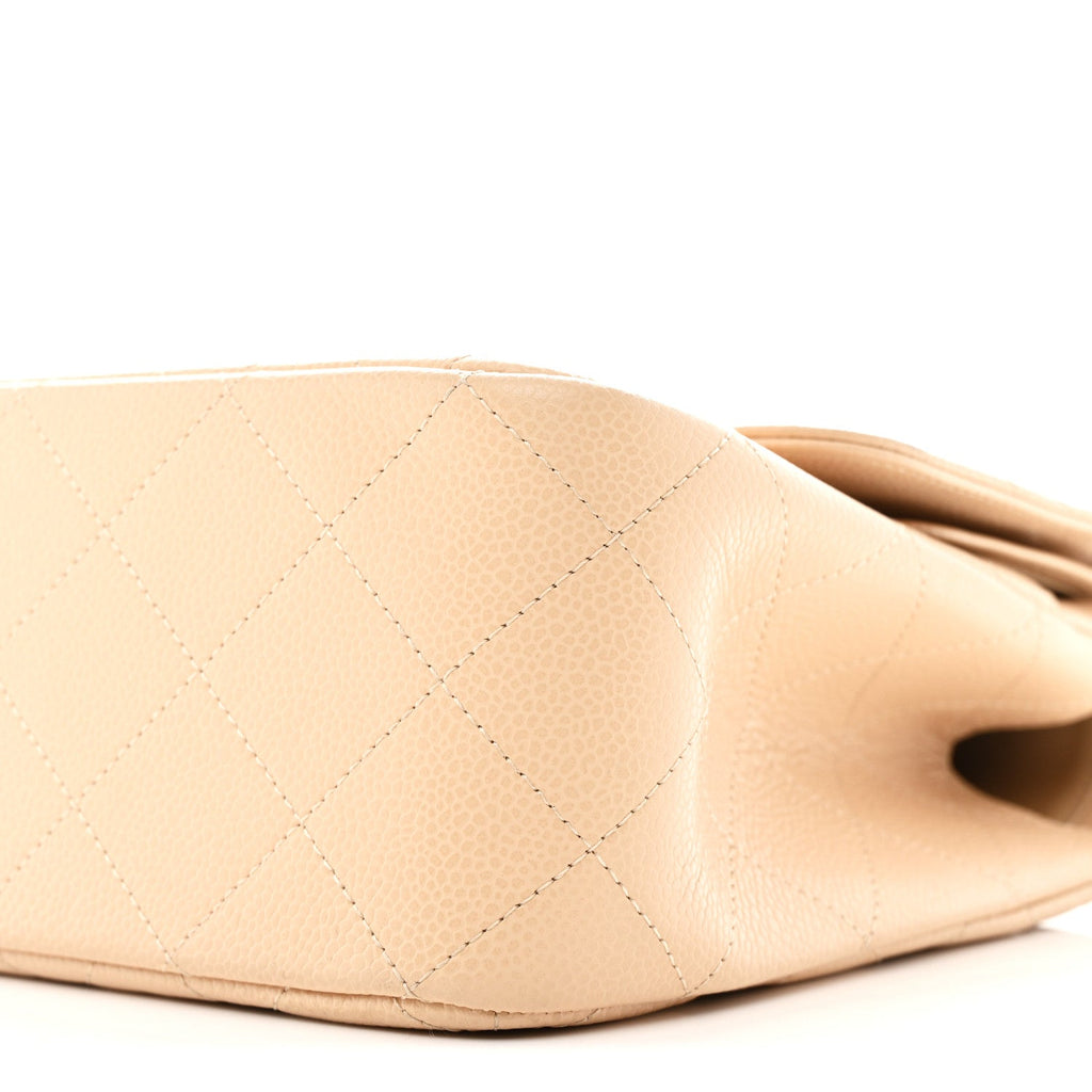 Caviar Quilted Jumbo Double Flap Beige