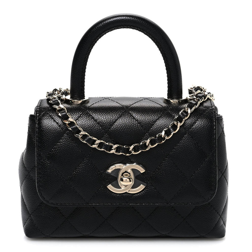 Caviar Quilted Coco Handle Clutch With Chain Black