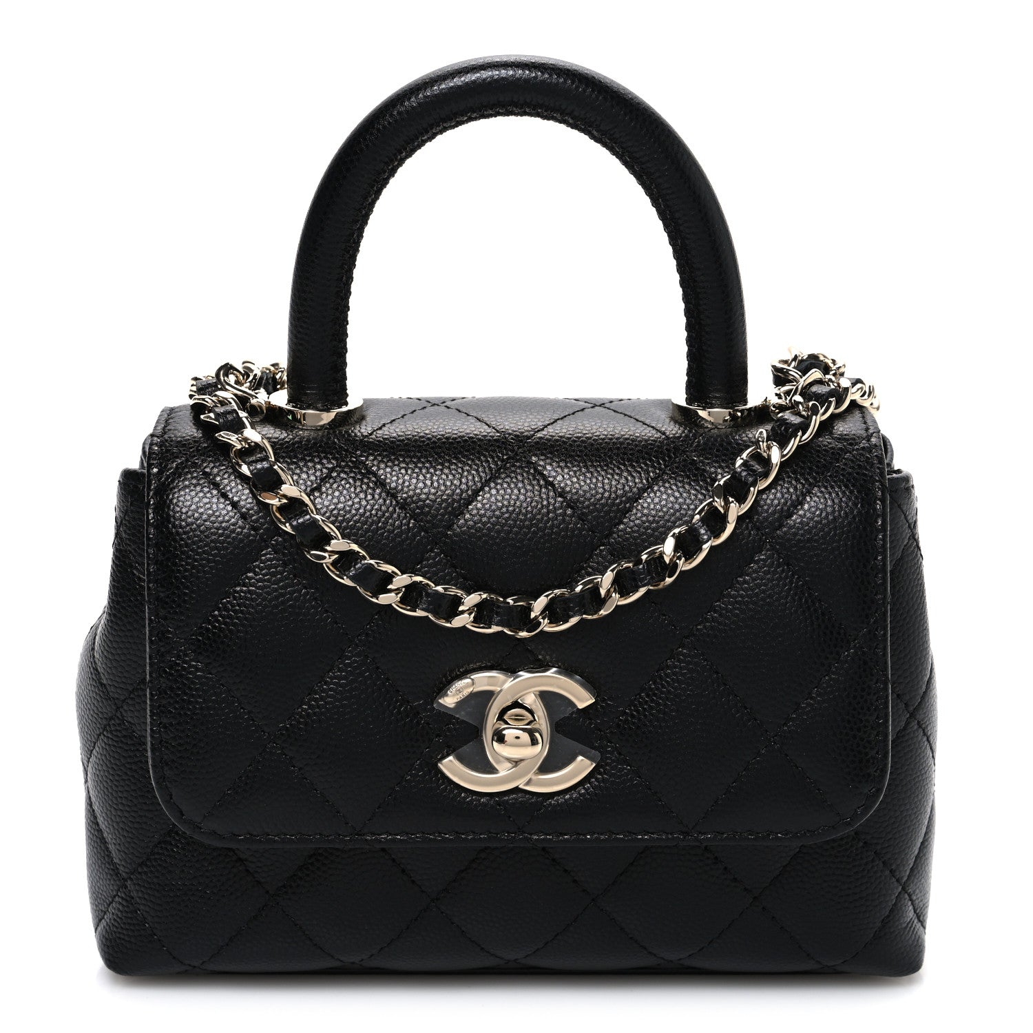 Caviar Quilted Coco Handle Clutch With Chain Black
