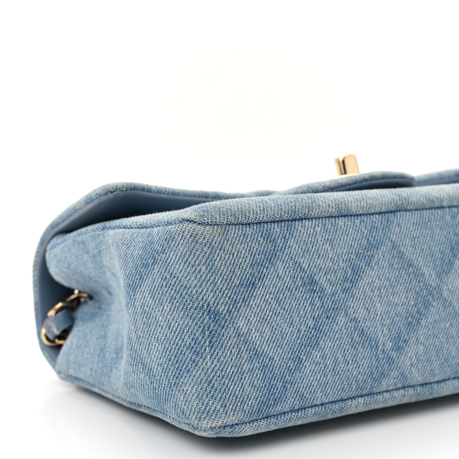 Printed Denim Quilted Mini Rectangular Flap Light Blue