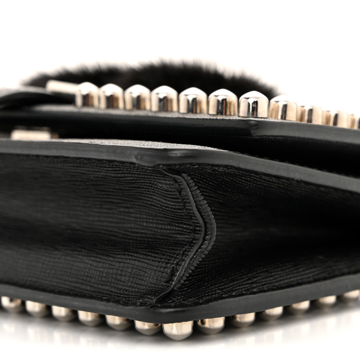 Vitello Elite Mink Fur Studded Karlito Tube Wallet on Chain Black
