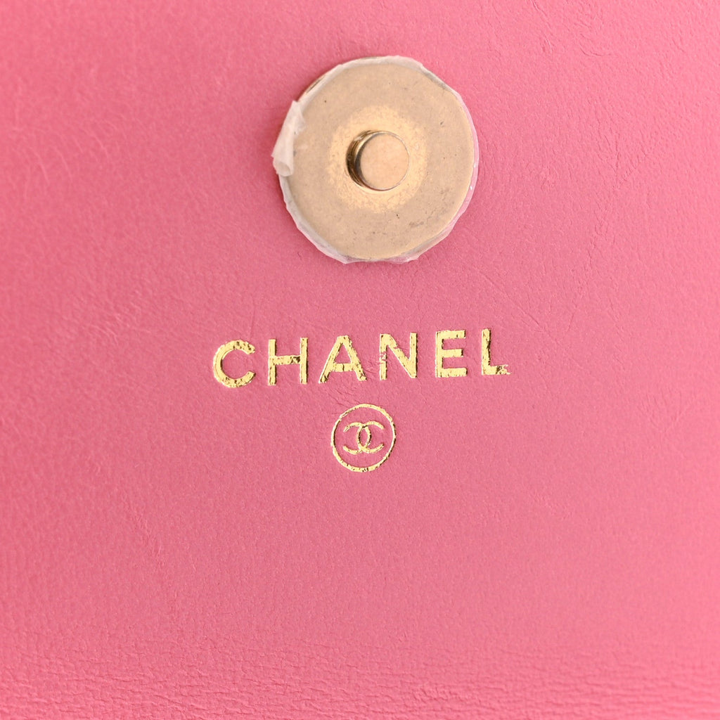 Lambskin Quilted Pillow Crush Flap Phone Holder With Chain Pink