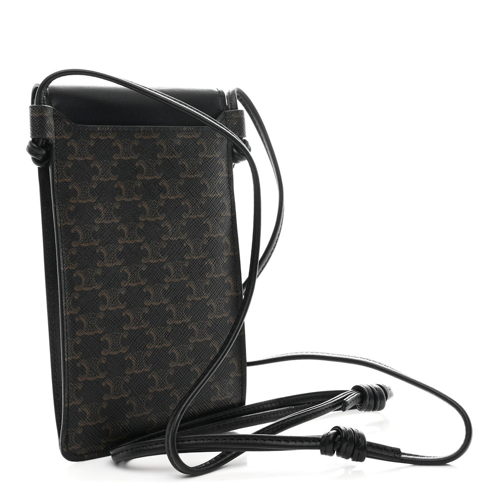 Triomphe Canvas Lambskin Phone Pouch With Flap Black