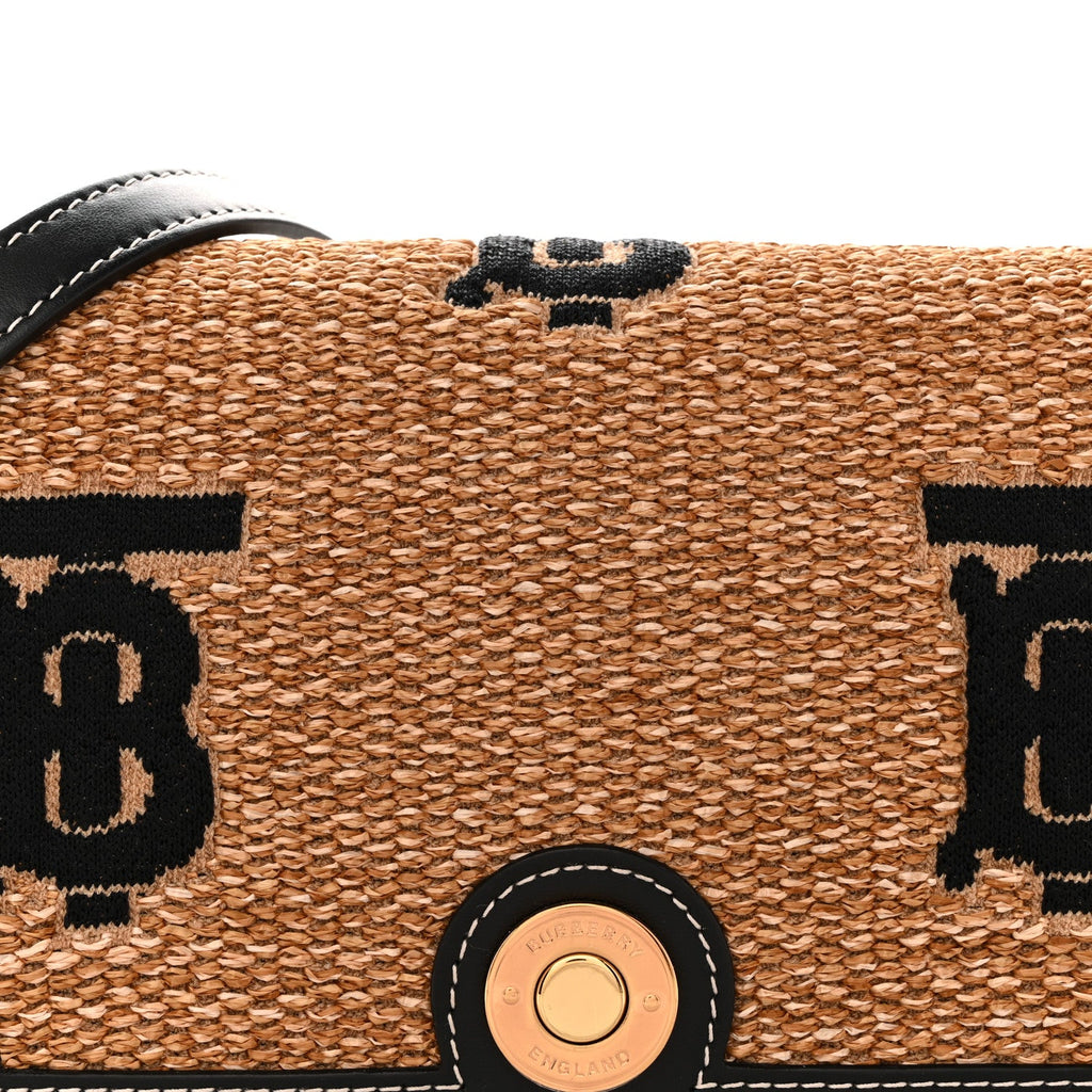 Raffia Calfskin TB Small Note Crossbody Bag Natural Black