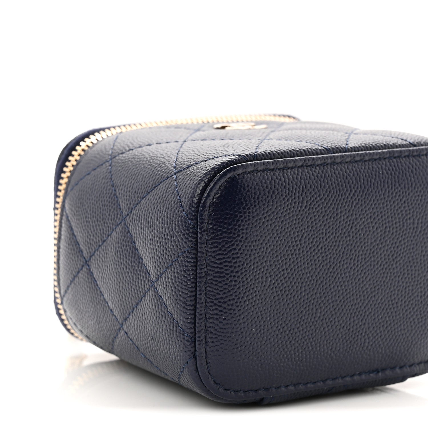 Caviar Quilted Mini Vanity Case With Chain Navy Blue