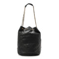 Grained Calfskin Quilted Drawstring Bucket Bag Black