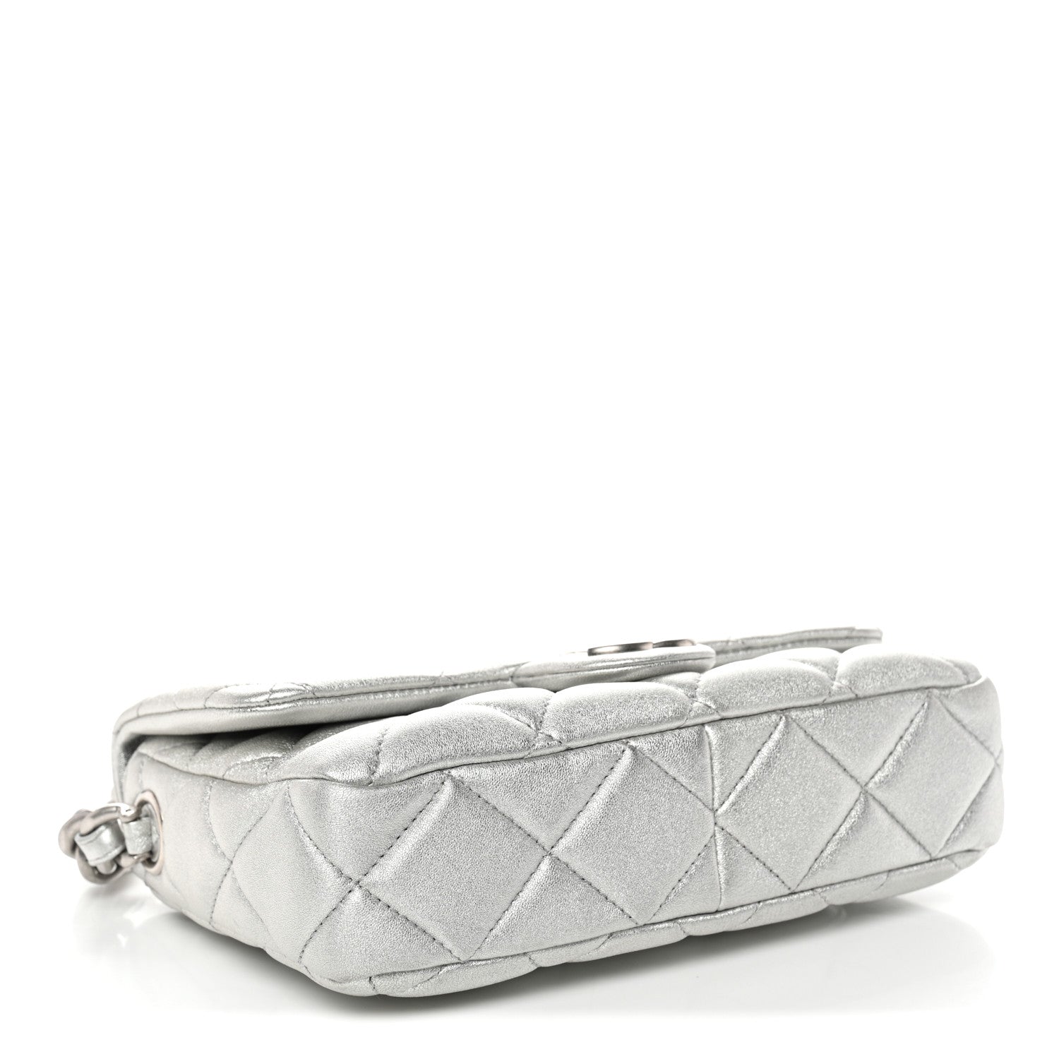 Metallic Lambskin Lacquered Quilted Small Flap Silver
