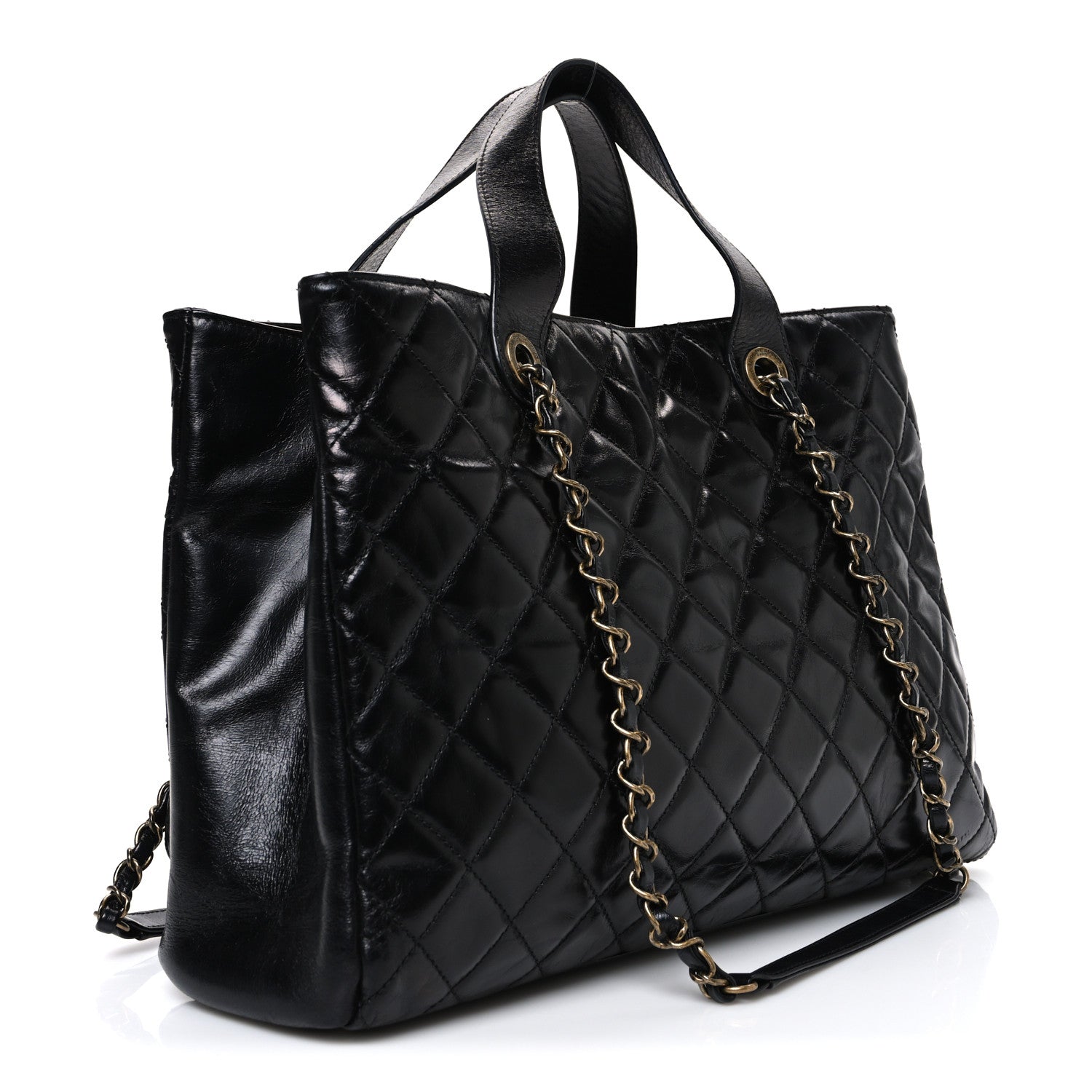 Snakeskin Glazed Calfskin Quilted Urban Mix Tote Black