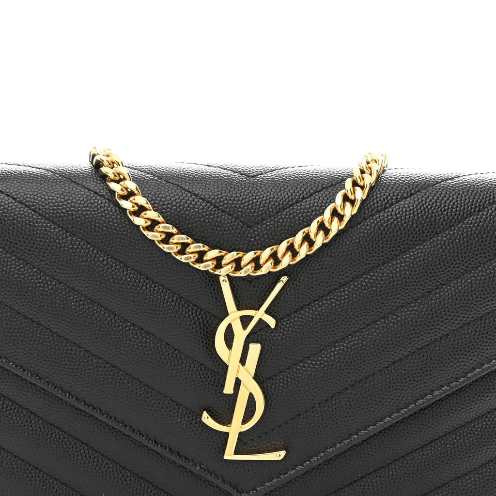 Grain De Poudre Matelasse Chevron Monogram Chain Wallet Black
